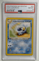 V1114: 2002: LIGHT VAPOREON: 52/105: 1ST EDITION: NEO DESTINY: PSA 8: NM-MT: 87502253